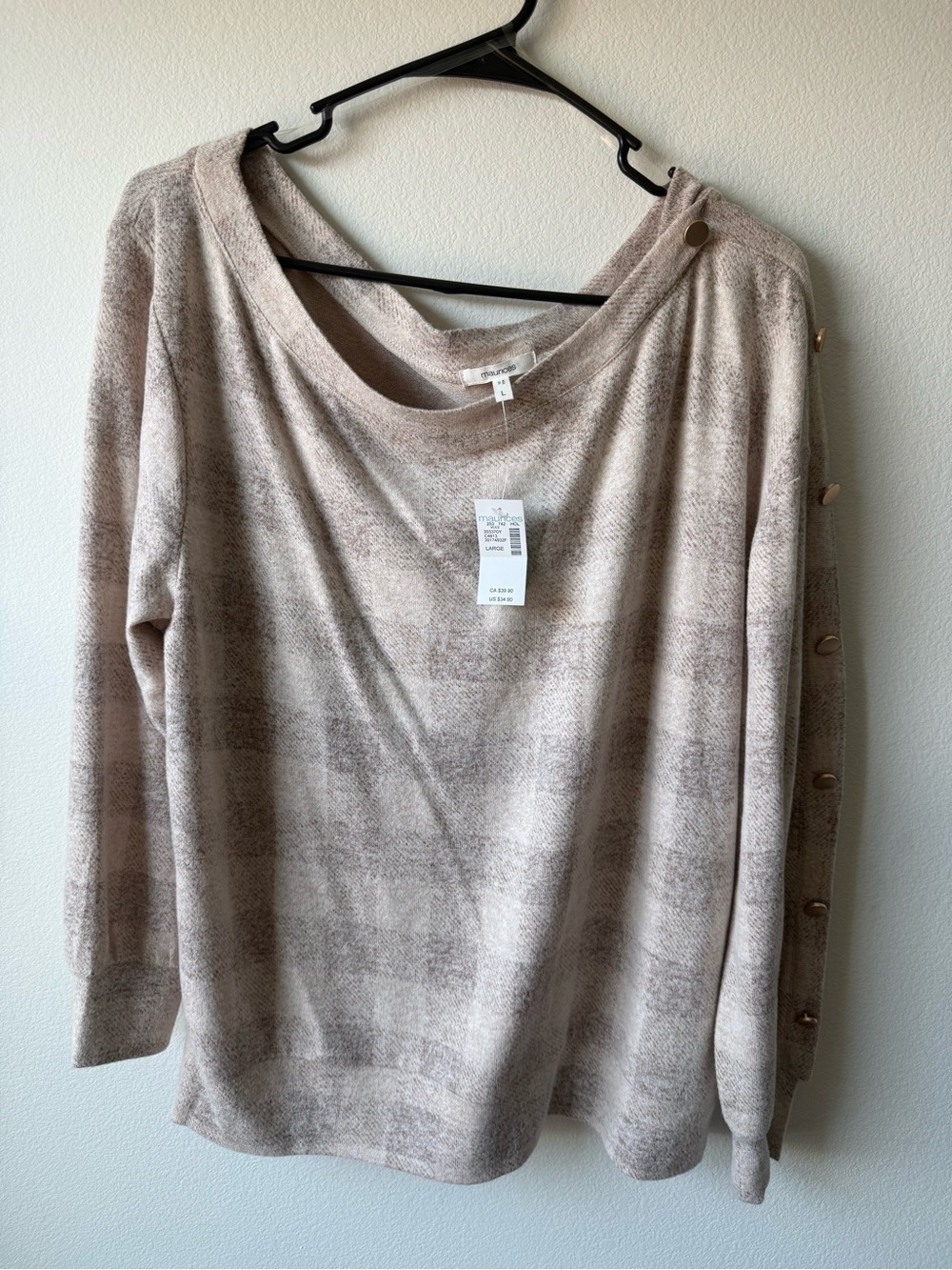 Maurices Off-the-Shoulder Button-Trim Sweater in Taupe Heather